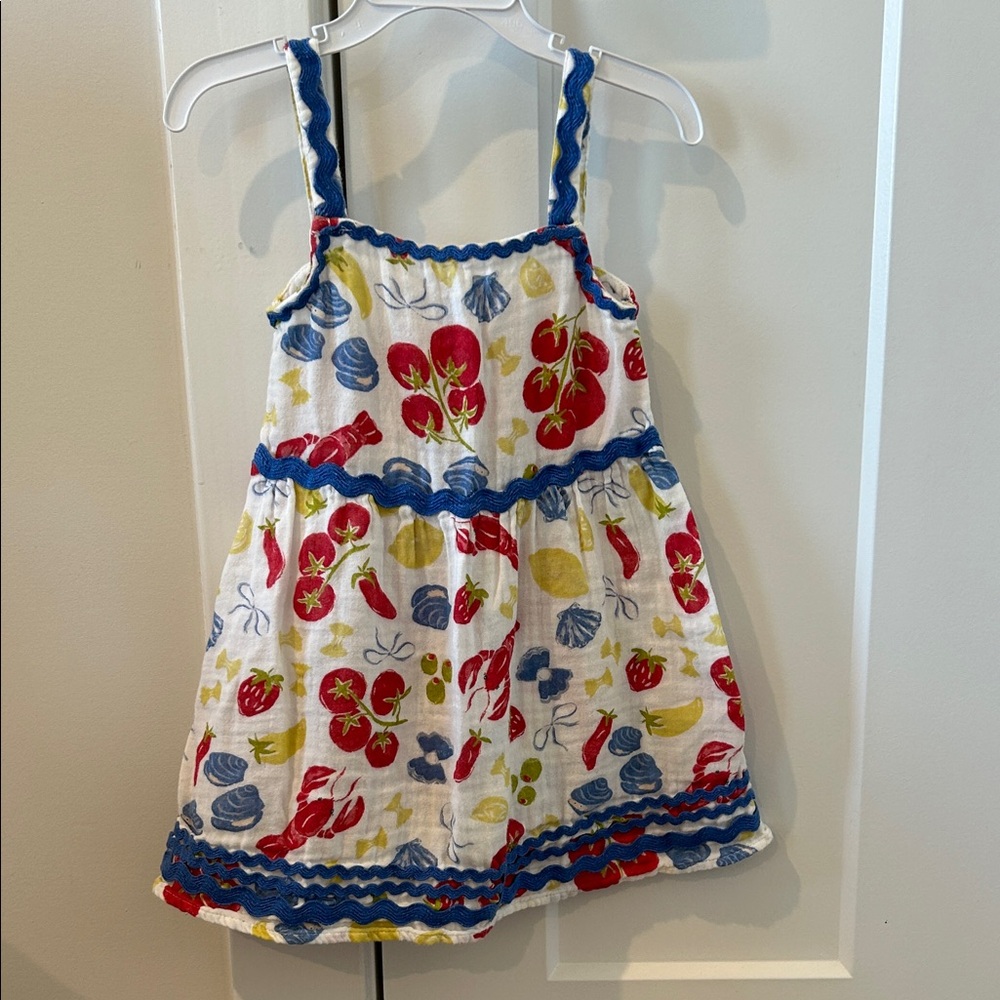 Old Navy Dress with Red, Blue, and Yellow Lobster Bake Pattern